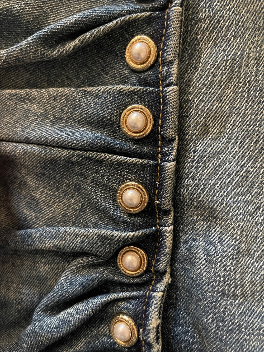 💍NWT Retrofete *One Day Sale* ‘Willa’ Pearl Button-Front Denim Mini Skirt XS💍 - Picture 8 of 12